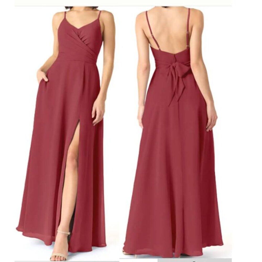 Azazie Women's Maxi Gown Chiffon Dress Convertible Wrap Pomegranate Size 10 $129
